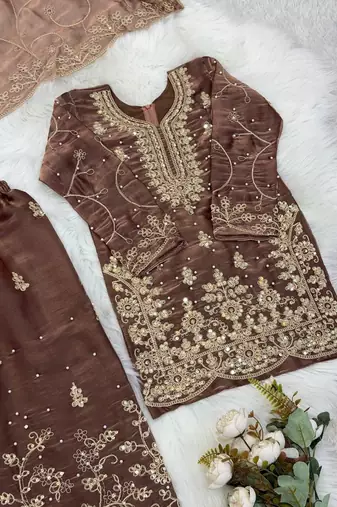 Designer wedding embroidered work kids plazzo set