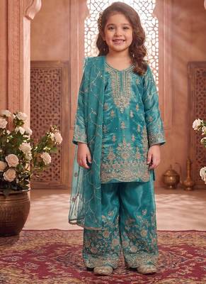 Designer wedding embroidered work kids plazzo set 1