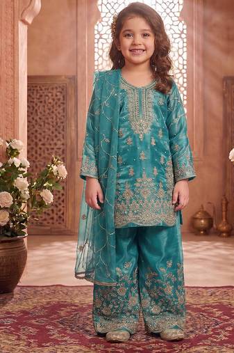 Designer wedding embroidered work kids plazzo set