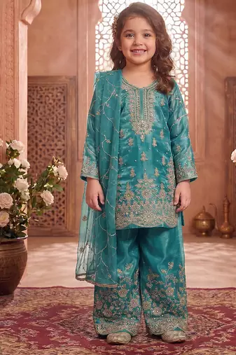 Designer wedding embroidered work kids plazzo set