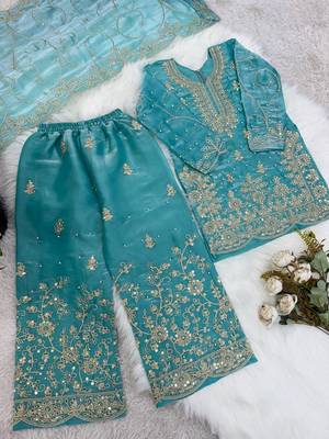 Designer wedding embroidered work kids plazzo set 2