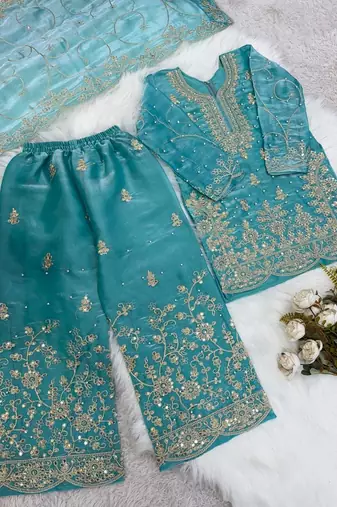 Designer wedding embroidered work kids plazzo set