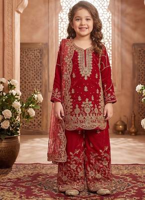 Designer wedding embroidered work kids plazzo set 1