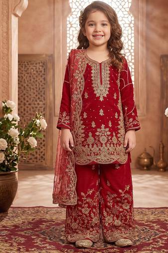 Designer wedding embroidered work kids plazzo set