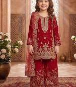 Designer wedding embroidered work kids plazzo set