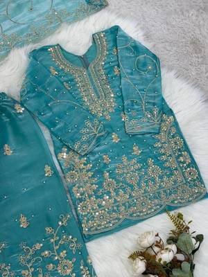Designer wedding embroidered work kids plazzo set 4