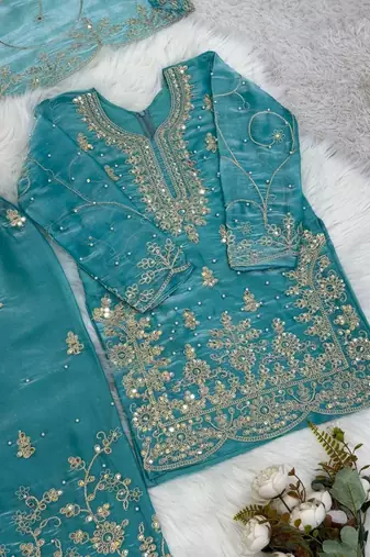 Designer wedding embroidered work kids plazzo set