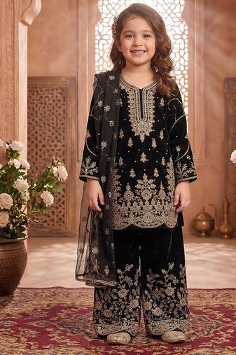 Designer wedding embroidered work kids plazzo set