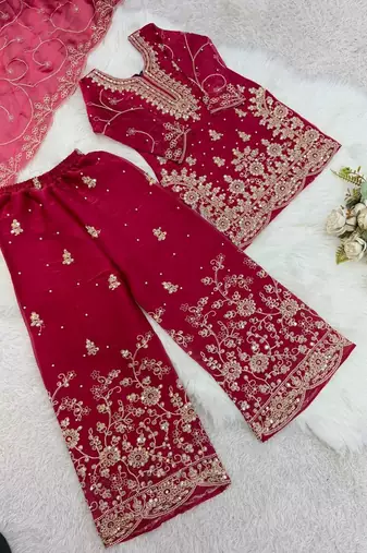 Designer wedding embroidered work kids plazzo set