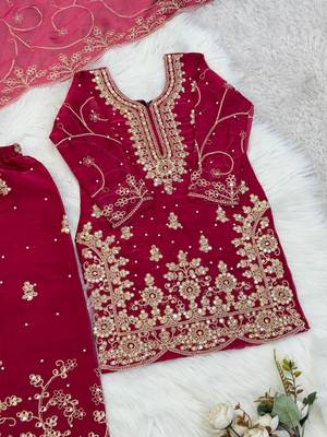 Designer wedding embroidered work kids plazzo set 4
