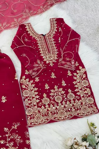 Designer wedding embroidered work kids plazzo set