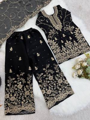 Designer wedding embroidered work kids plazzo set 2
