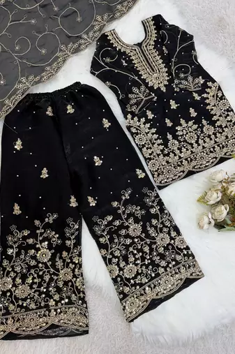 Designer wedding embroidered work kids plazzo set