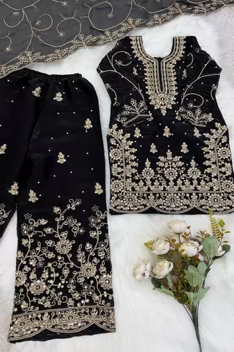 Designer wedding embroidered work kids plazzo set