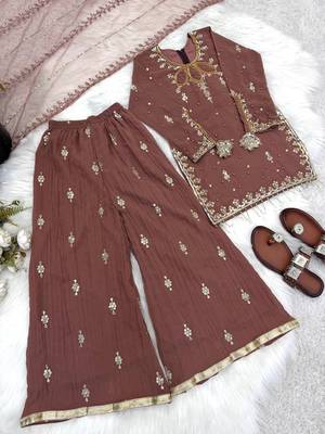 Kids faux georgette embroidered work kurta plazzo set 2