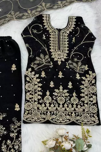 Designer wedding embroidered work kids plazzo set