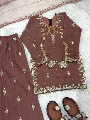 Kids faux georgette embroidered work kurta plazzo set 4