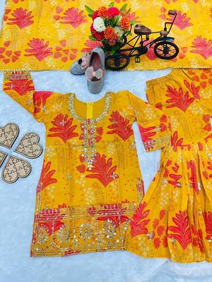 Faux georgette digital print with embroidered work kids sharara set 4