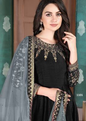 BLACK CORD N sequin WORK ART SILK GOWN  2