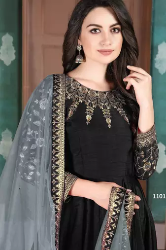 BLACK CORD N sequin WORK ART SILK GOWN 