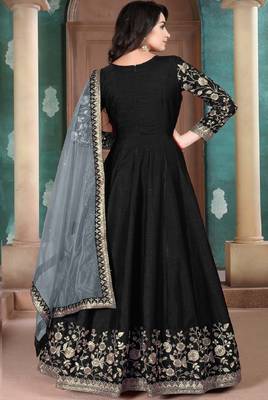 BLACK CORD N sequin WORK ART SILK GOWN  3