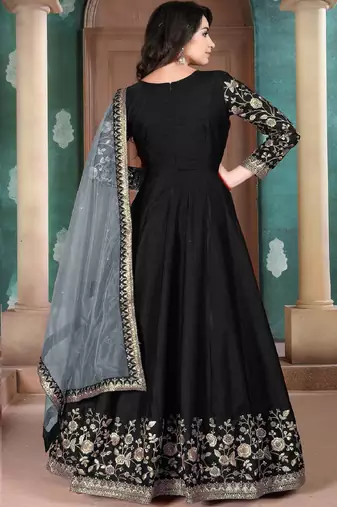 BLACK CORD N sequin WORK ART SILK GOWN 