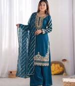 Blue  embroidered beads work kurta set