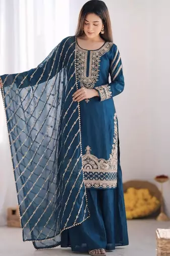 Blue embroidered beads work kurta set