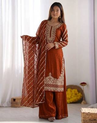 Orange embroidered beads work pallazo set 1