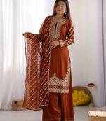 Orange  embroidered beads work pallazo set