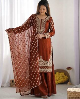 Orange embroidered beads work pallazo set 3