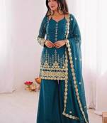Blue embroidered ethnic wear pallazo set
