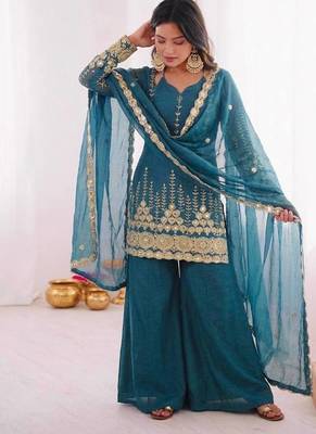 Blue embroidered ethnic wear pallazo set 2