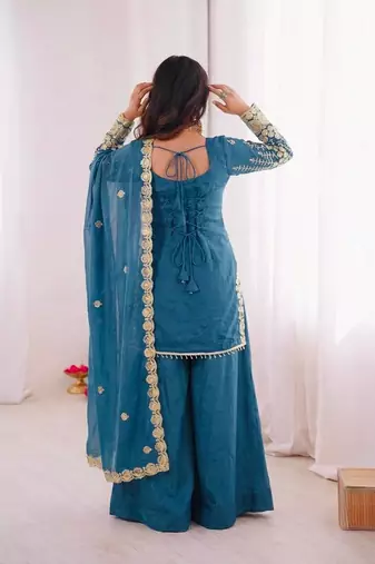 Blue embroidered ethnic wear pallazo set