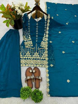 Blue embroidered ethnic wear pallazo set 4