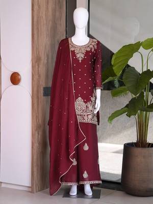 Red embroidered readymade suit 4