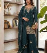 Teal embroidered readymade suit
