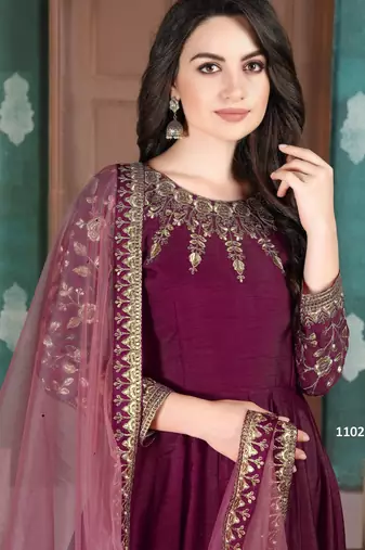 Premium Purple Art Silk Gown with Cord & Sequence Embroidery