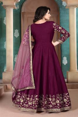 Premium Purple Art Silk Gown with Cord & Sequence Embroidery 3