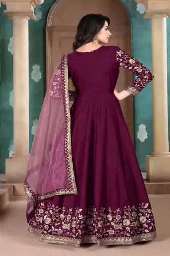 Premium Purple Art Silk Gown with Cord & Sequence Embroidery