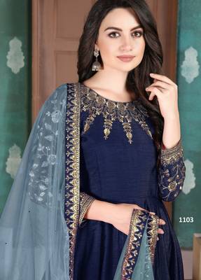 BLUE CORD sequin WORK ART SILK GOWN  2