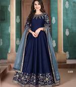 BLUE COLOR CORD SEQUNCE WORK ART SILK GOWN 