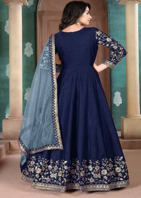 BLUE CORD sequin WORK ART SILK GOWN  3