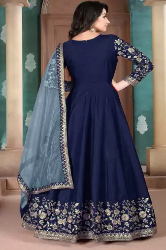 BLUE CORD sequin WORK ART SILK GOWN 