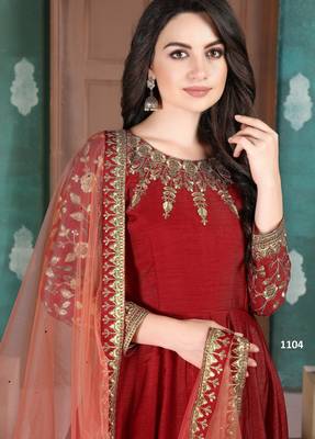 RED CORD sequin WORK ART SILK GOWN  2