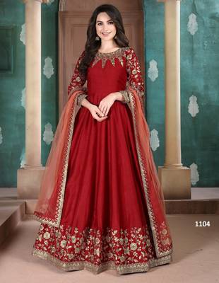 RED CORD sequin WORK ART SILK GOWN  1