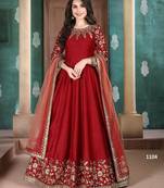 RED COLOR CORD SEQUNCE WORK ART SILK GOWN 