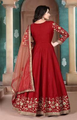 RED CORD sequin WORK ART SILK GOWN  3