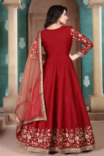RED CORD sequin WORK ART SILK GOWN 
