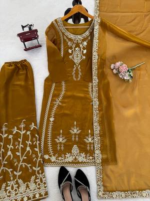 Designer jmc silk thread & sequin embroidered kurti plazoo set with dupatta 4